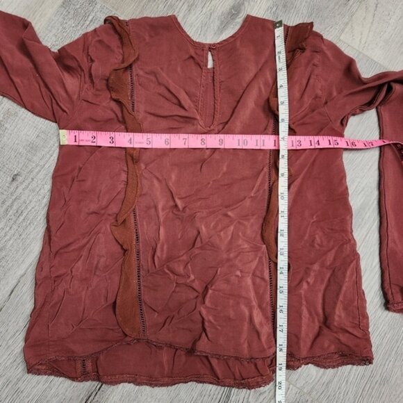 Aritzia X Wilfred Brown Satin Long Sleeve Ruffle Bodice Peplum Top Size XXS - Picture 11 of 13